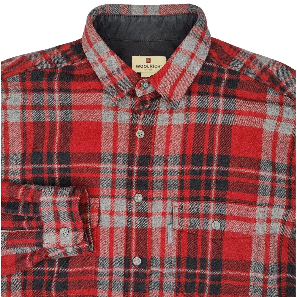 Woolrich Ruby Red Buffalo Plaid Heavyweight Wool Shirt Mens Size Large